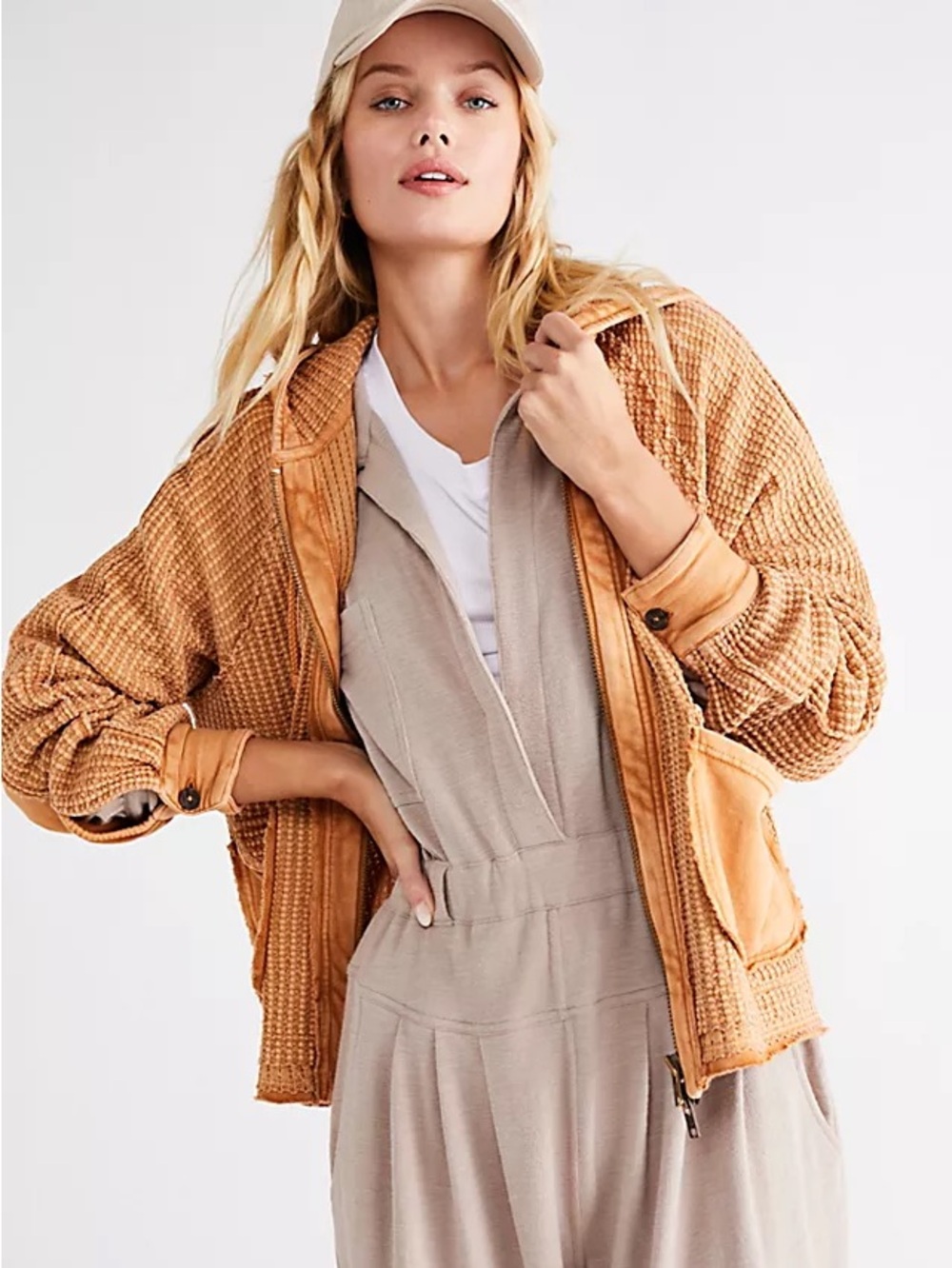 Free People • We The Free Rodgers Cardi Waffle Zip Up Jacket